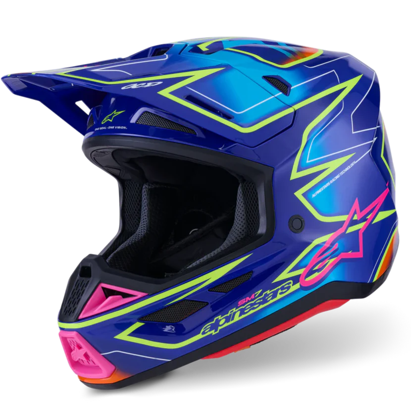 Alpinestars Helmet Supertech S-M7 Cast Helmet - Blue Pink Yellow Fluo Gloss