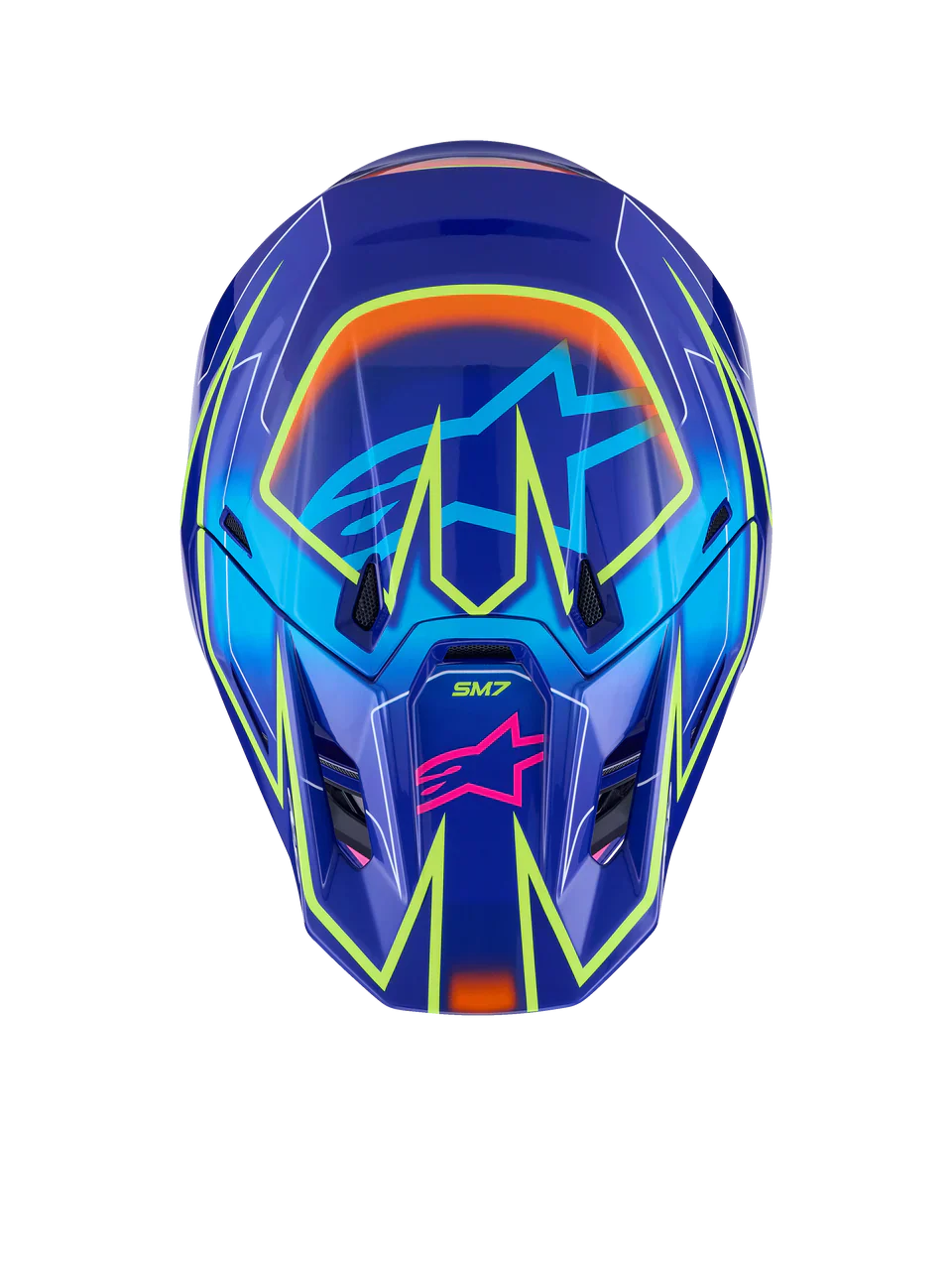 Alpinestars Helmet Supertech S-M7 Cast Helmet - Blue Pink Yellow Fluo Gloss - Image 2