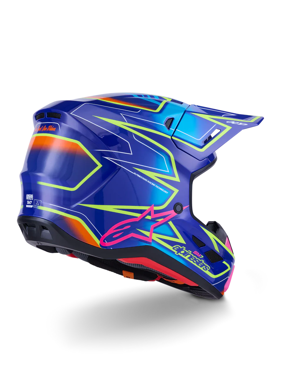 Alpinestars Helmet Supertech S-M7 Cast Helmet - Blue Pink Yellow Fluo Gloss - Image 3