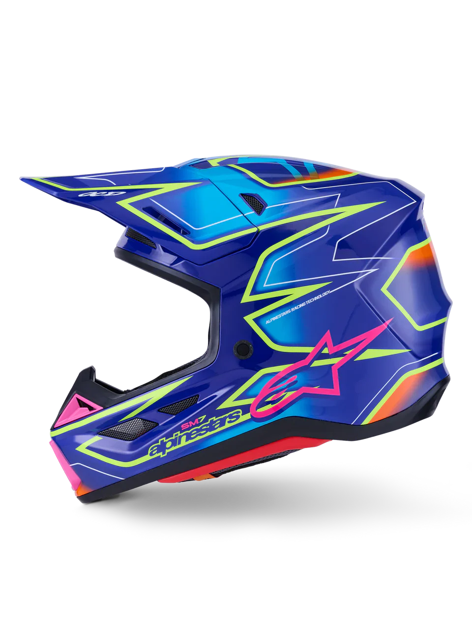Alpinestars Helmet Supertech S-M7 Cast Helmet - Blue Pink Yellow Fluo Gloss - Image 5