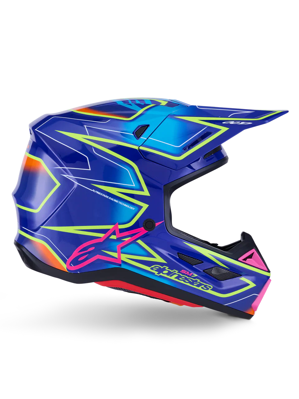 Alpinestars Helmet Supertech S-M7 Cast Helmet - Blue Pink Yellow Fluo Gloss - Image 6