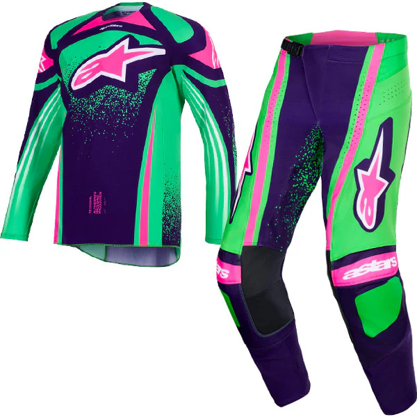 2026 Alpinestars Techstar Nomur Kit Combo - Deep Purple Green Pink Fluo