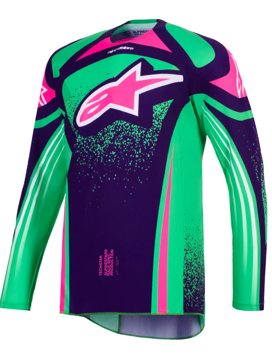 2026 Alpinestars Techstar Nomur Motocross Jersey - Deep Purple Green Pink Fluo