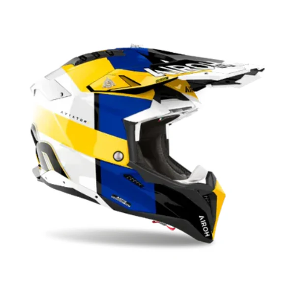 Airoh Aviator 3 Monarch Blue Yellow Gloss MX Helmet - Image 3
