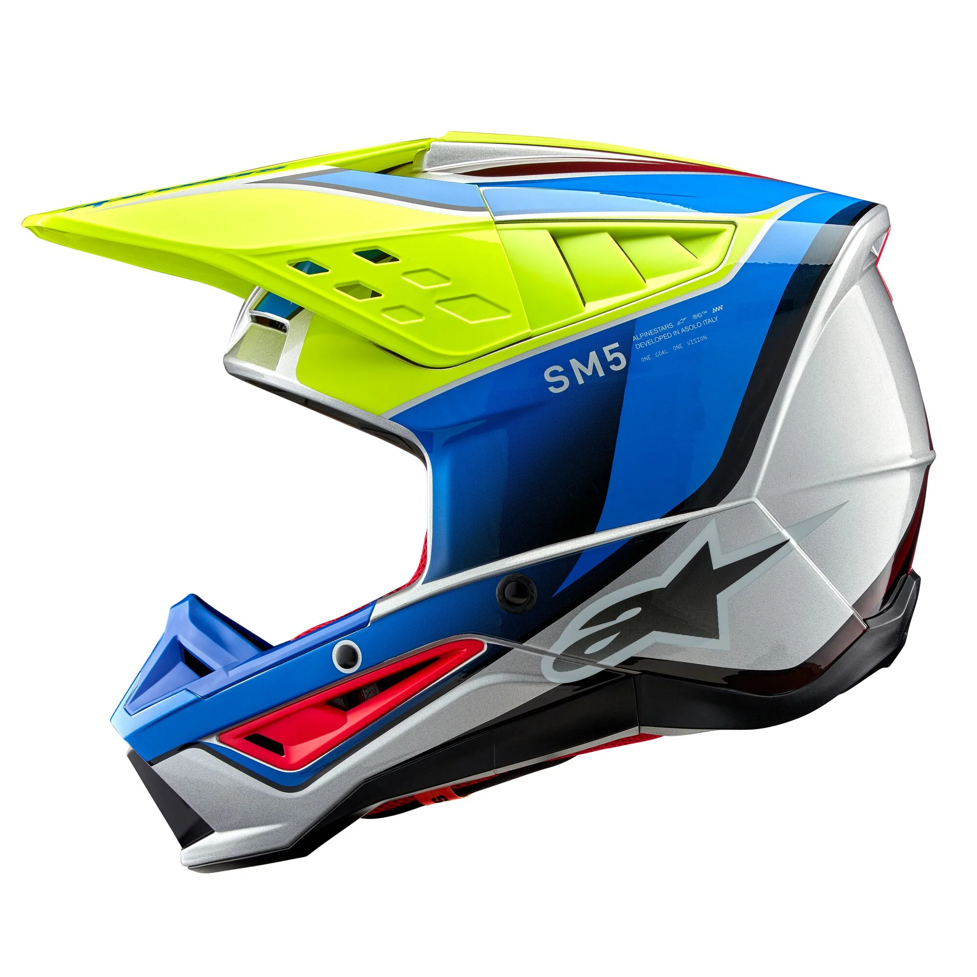 Alpinestars Helmet SM5 Sail Yellow Fluo Enamel Blue Silver Glossy - Image 2