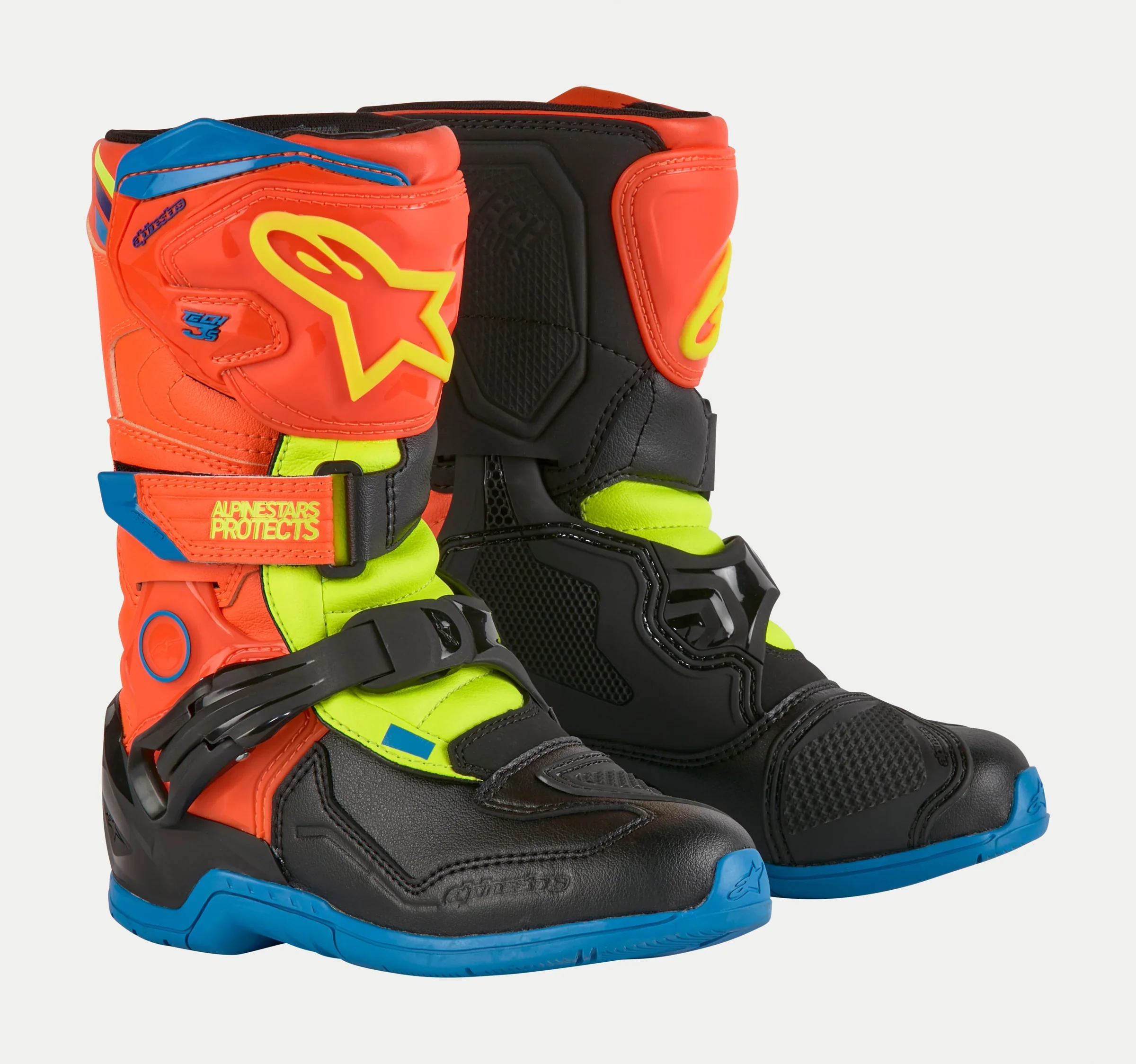 Alpinestars Tech 3S Kids Boots Orange Flo Enamel Blue Flo Yellow - Image 2