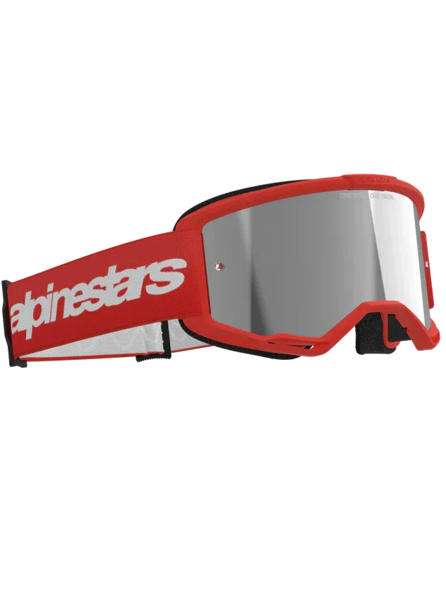 Alpinestars Vision 3 Wordmark Goggles Red - Silver Mirror Lens
