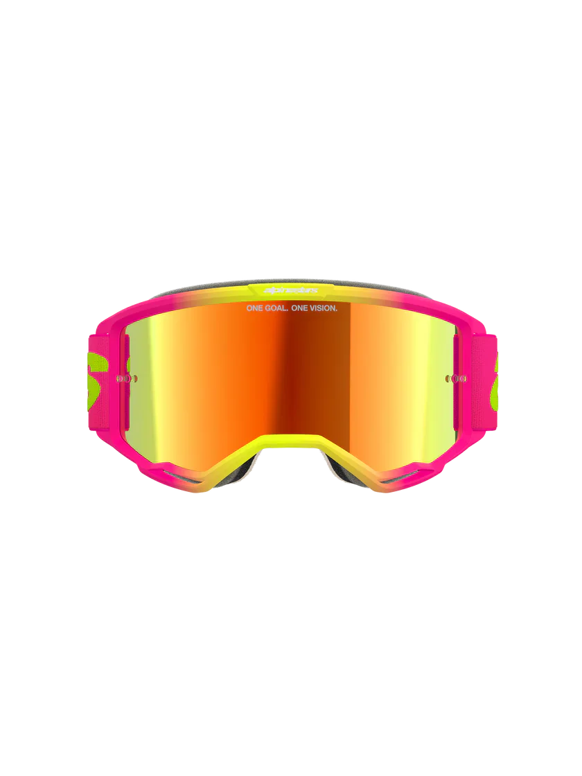 Alpinestars Vision 5 Wordmark Goggles Pink  Fluo Yellow - Red Mirror Lens - Image 4